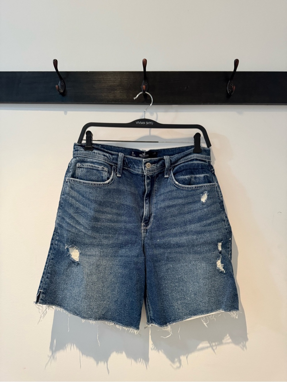 Hollister Ultra High-Rise Distressed Medium Wash Denim Dad Short